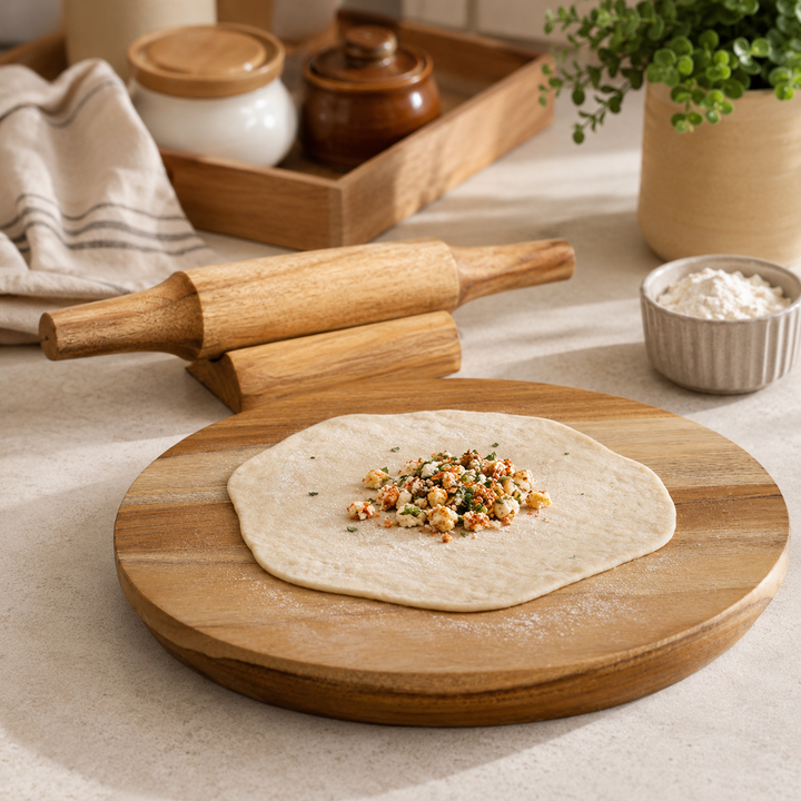 Teak Wood Chakla Belan Set with Stand | Roti Rolling Set 11" (3pc)