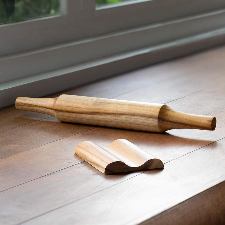 Teak Wood Belan with Stand | Wooden Rolling Pin Set for Roti & Baking