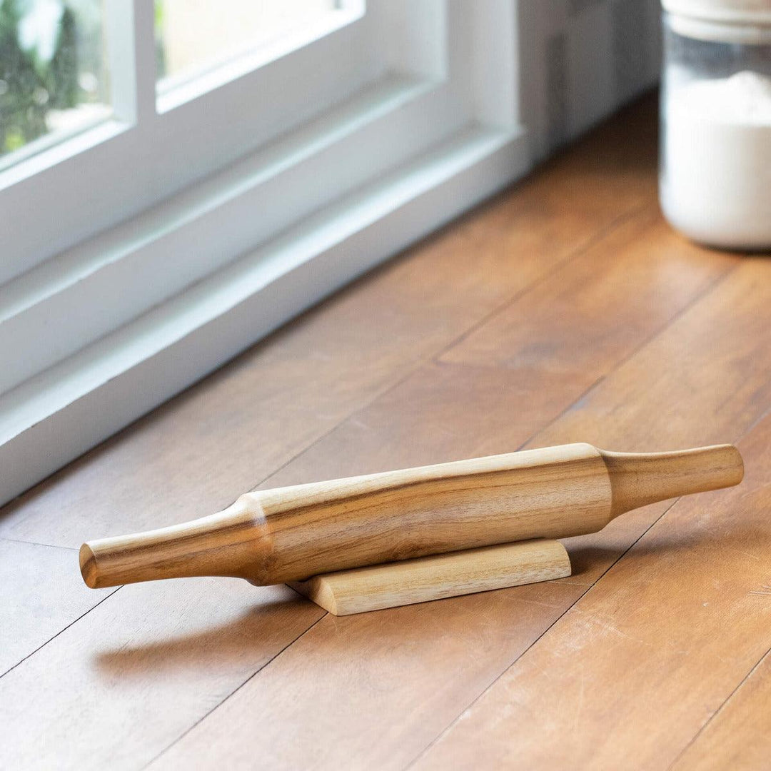 Teak Wood Belan with Stand | Wooden Rolling Pin Set for Roti & Baking