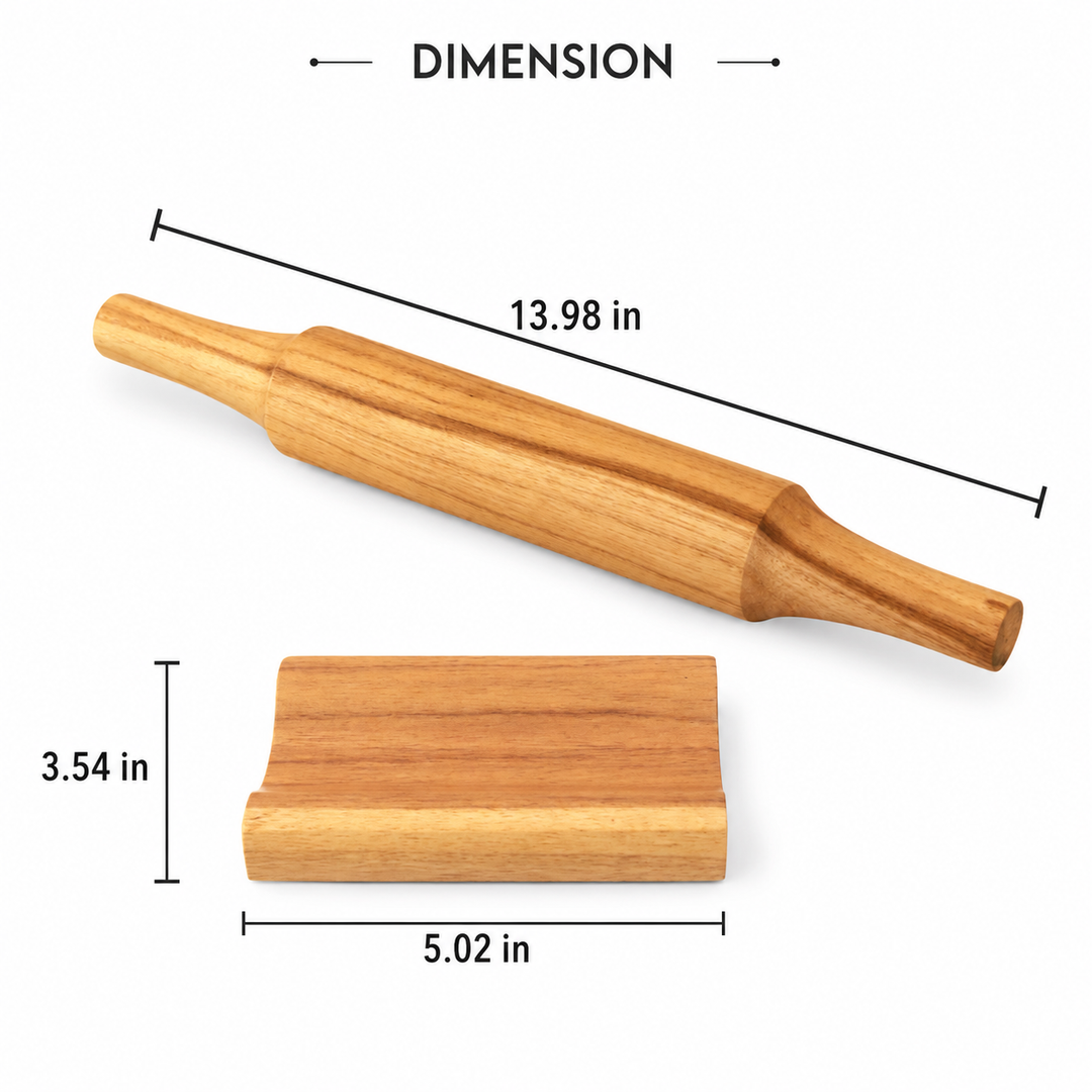 Teak Wood Belan with Stand | Wooden Rolling Pin Set for Roti & Baking