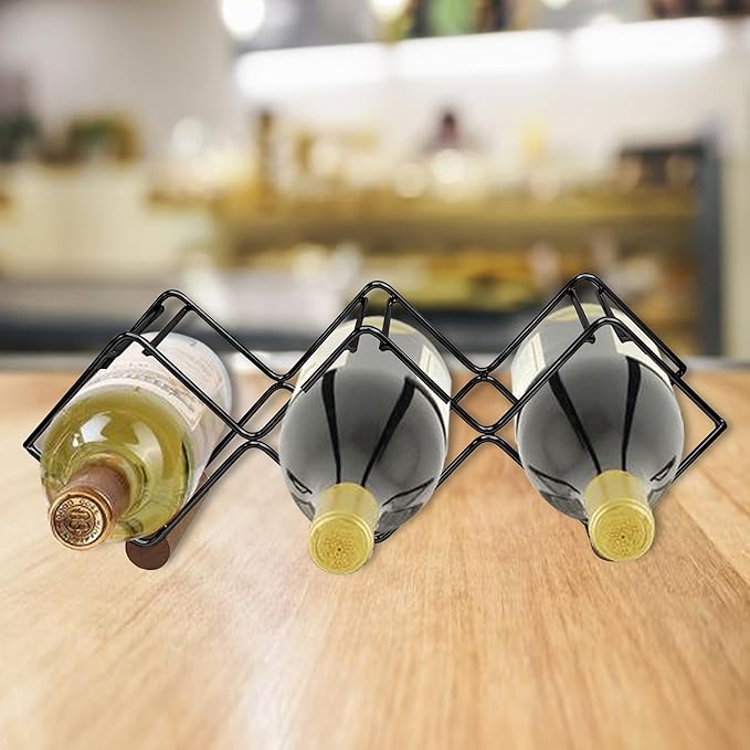 5 Bottles Freestanding Tabletop Wine Holder | Countertop Wine Rack, Black