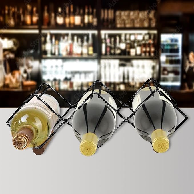 5 Bottles Freestanding Tabletop Wine Holder | Countertop Wine Rack, Black