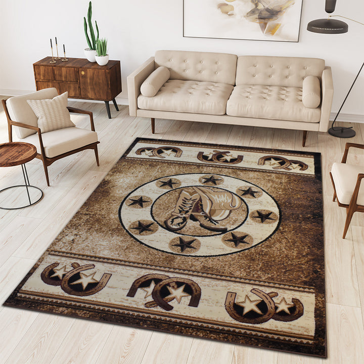 Great West Polypropylene Area Rug in Brown & Beige | Rustic Farmhouse Indoor Carpet for Living Room, Bedroom & Entryway