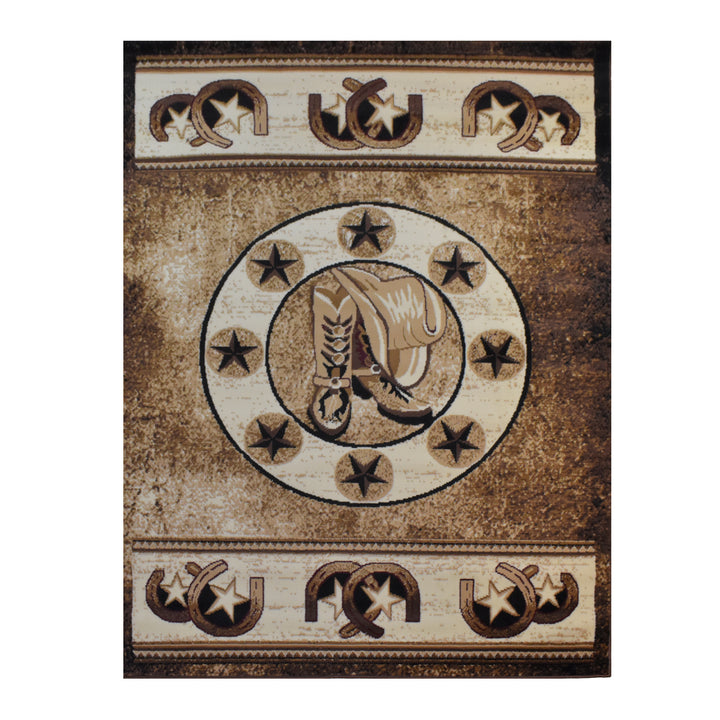 Great West Polypropylene Area Rug in Brown & Beige | Rustic Farmhouse Indoor Carpet for Living Room, Bedroom & Entryway