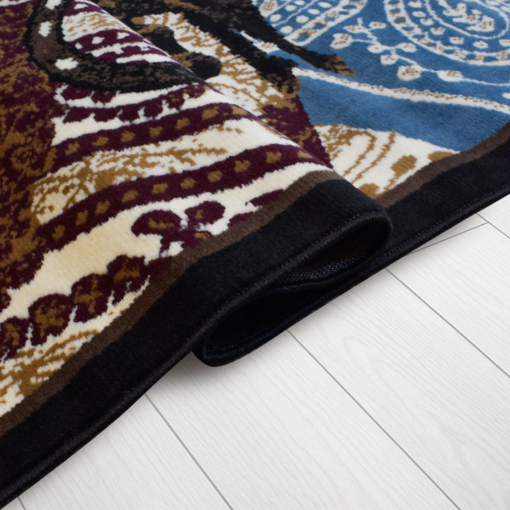 Great West Western Cowboy Polypropylene Area Rug in Rose, Blue & Beige | Rustic Ranch Indoor Carpet for Living Room, Bedroom & Entryway