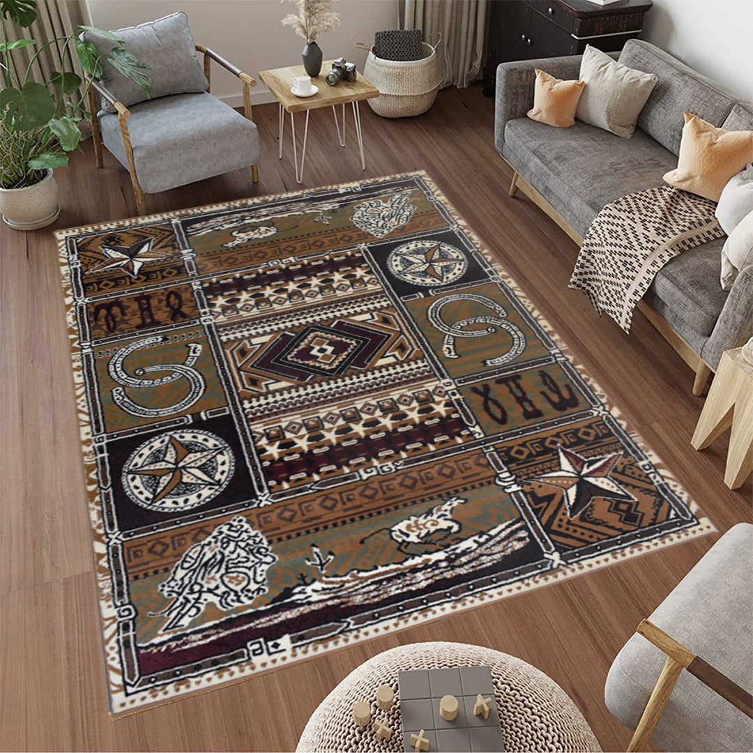 Great West  Polypropylene Area Rug in Beige & Brown | Rustic Western Indoor Carpet for Living Room, Bedroom & Entryway