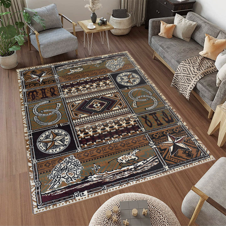 Great West  Polypropylene Area Rug in Beige & Brown | Rustic Western Indoor Carpet for Living Room, Bedroom & Entryway