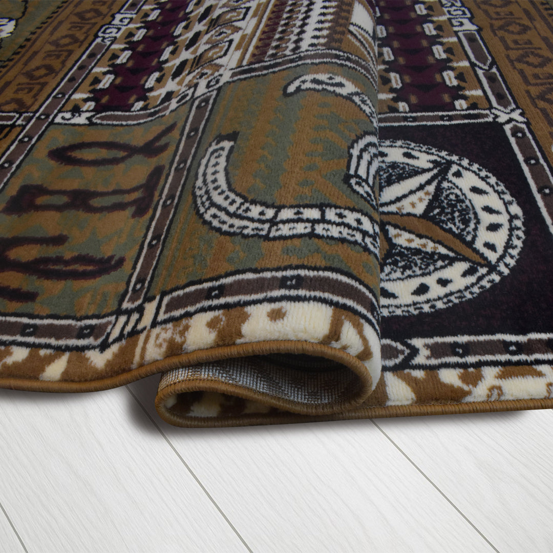 Great West  Polypropylene Area Rug in Beige & Brown | Rustic Western Indoor Carpet for Living Room, Bedroom & Entryway