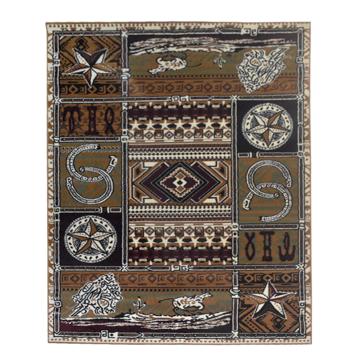 Great West  Polypropylene Area Rug in Beige & Brown | Rustic Western Indoor Carpet for Living Room, Bedroom & Entryway