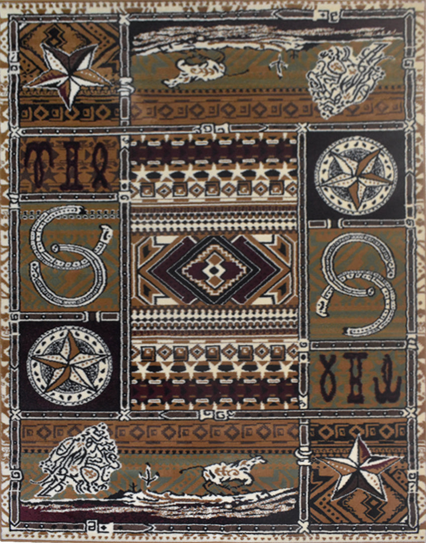 Great West  Polypropylene Area Rug in Beige & Brown | Rustic Western Indoor Carpet for Living Room, Bedroom & Entryway