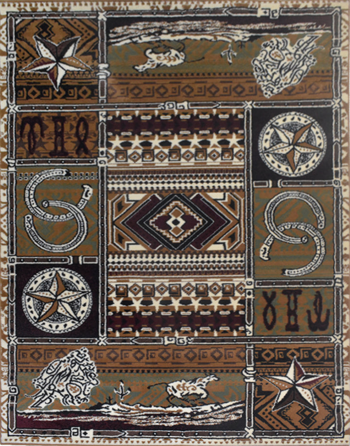 Great West  Polypropylene Area Rug in Beige & Brown | Rustic Western Indoor Carpet for Living Room, Bedroom & Entryway