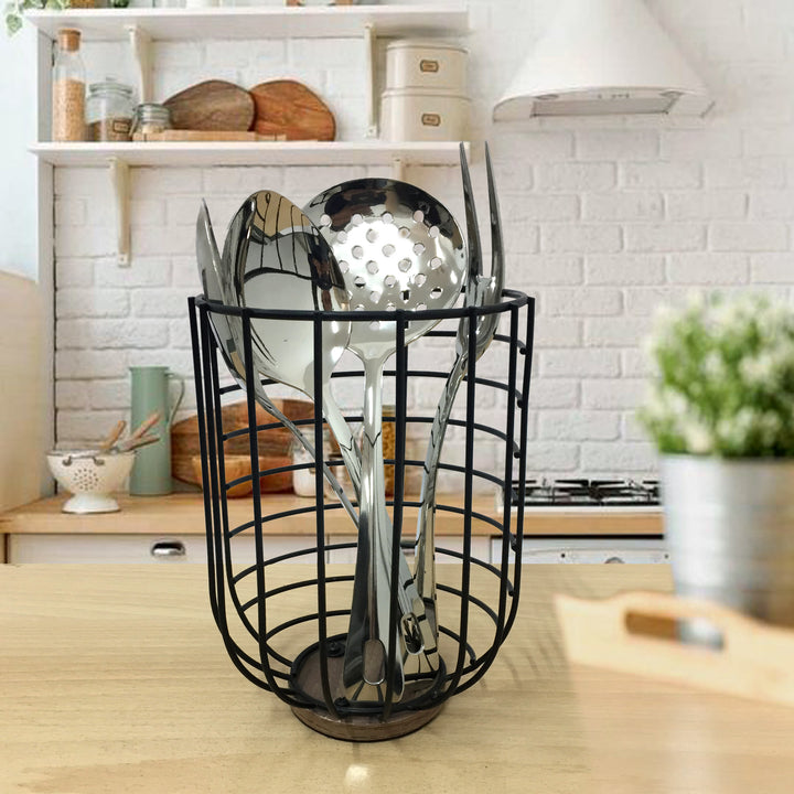 Metal Wire Utensil Holder For Kitchen Utensil Storage And Tabletop | Organizer For Countertops, Pantry | Black