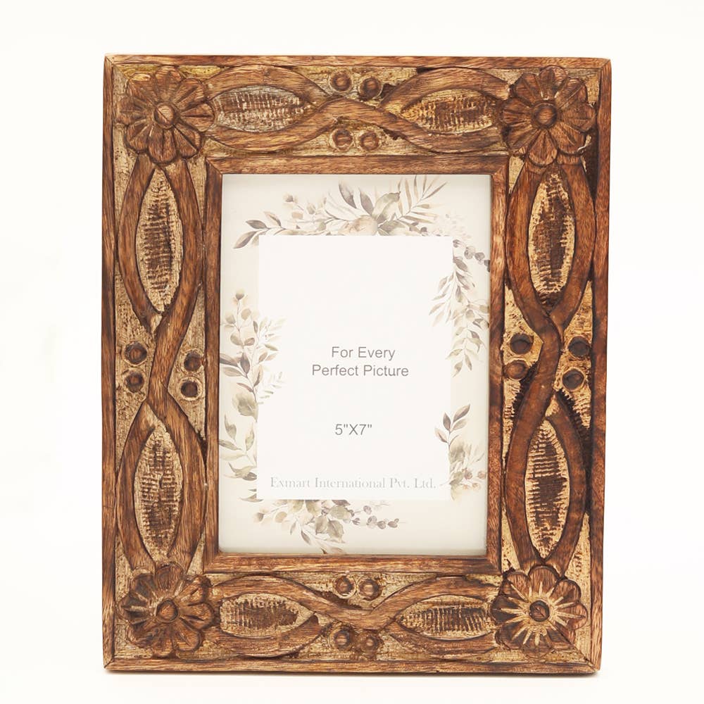 Wooden Carving Photo Frame 5'' x 7'' - Burnt Finish