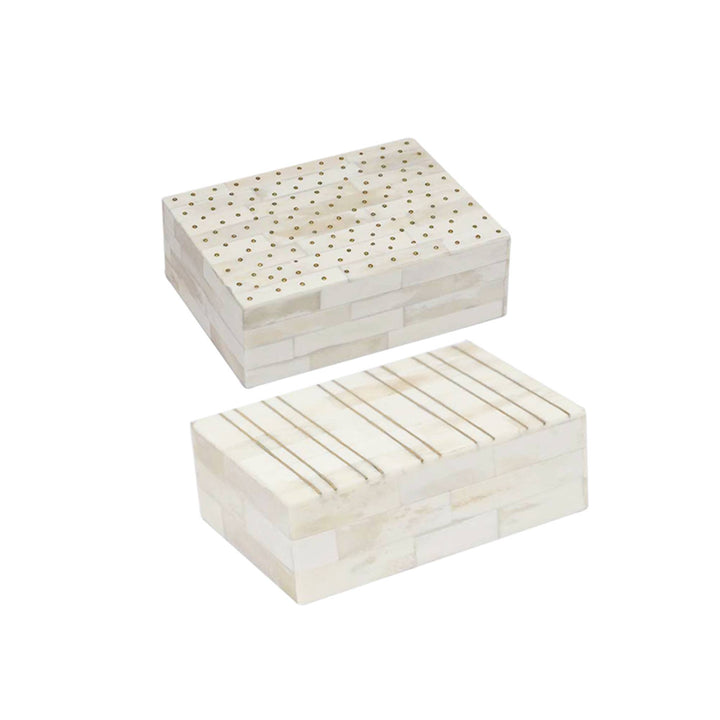 Bone & Brass Jewellery Box / Ivory Bone / Set of 2 - 5.25x7.25