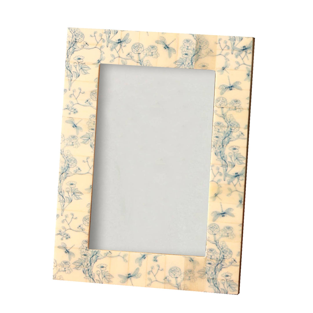 Ivory Bone Picture Frame  Picture Size:4 X 6/1" Light Blue Print