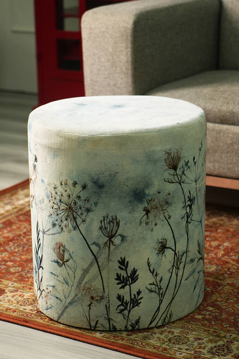 VELVET PRINTED POUF -  Ivory White