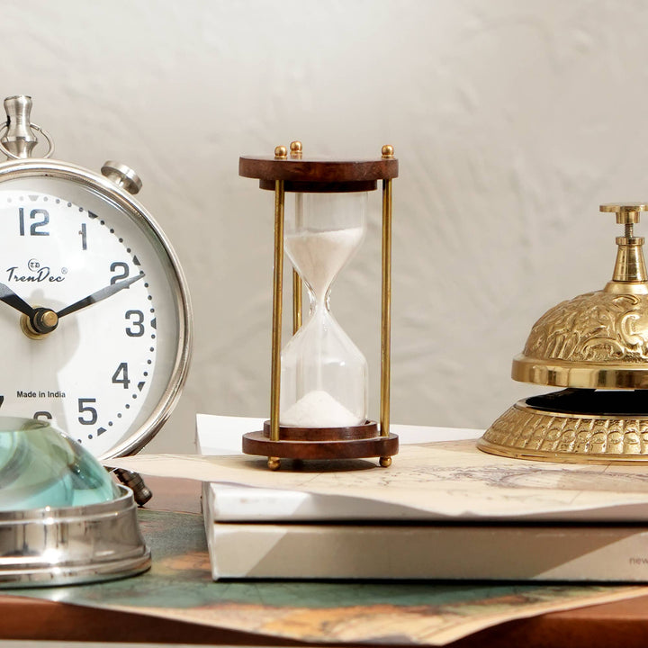 Decorative Brass Frame Sand Timer - Hourglass (2.25"X2.25"X4.25")