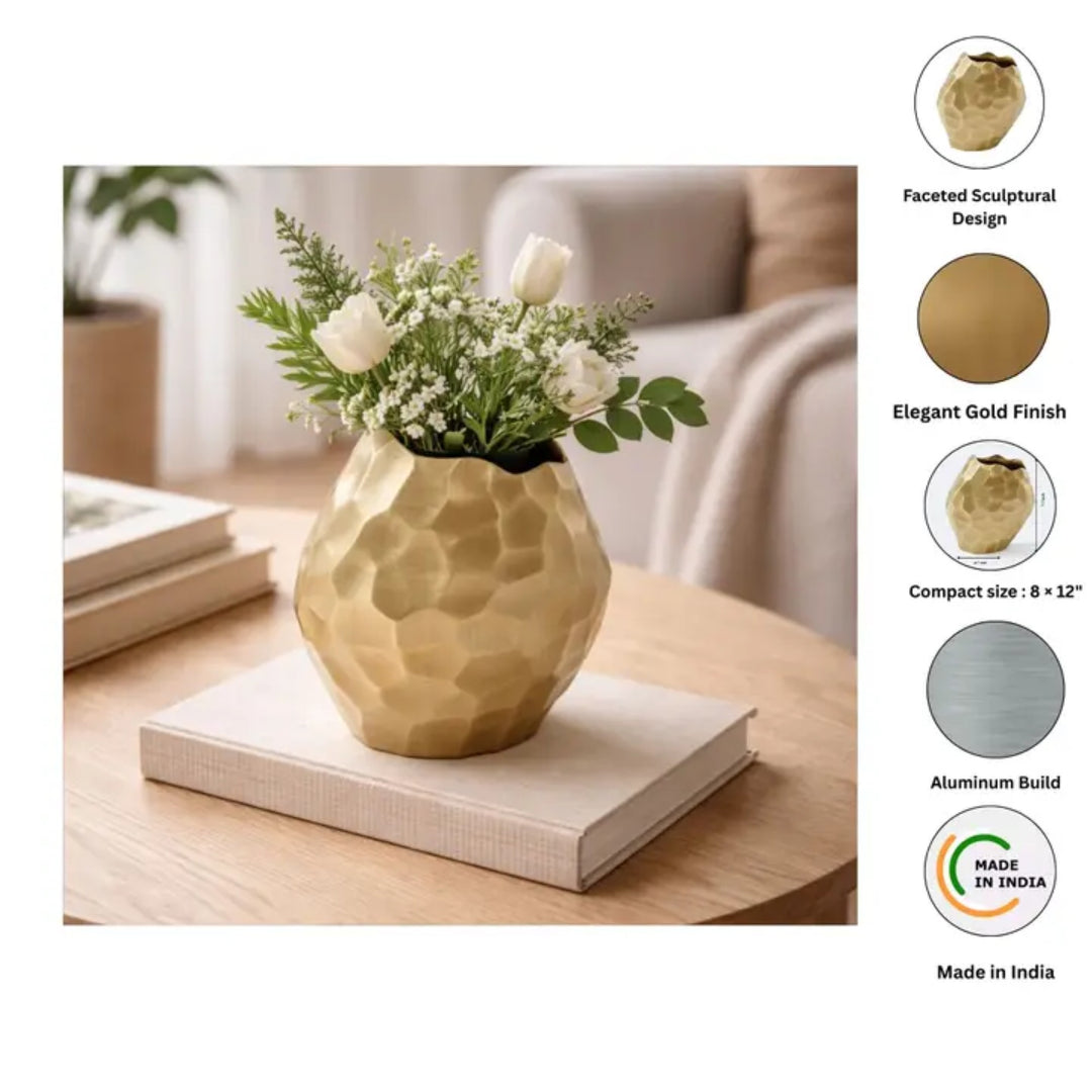 Faceted Gold Aluminum Vase | Modern Sculptural Décor