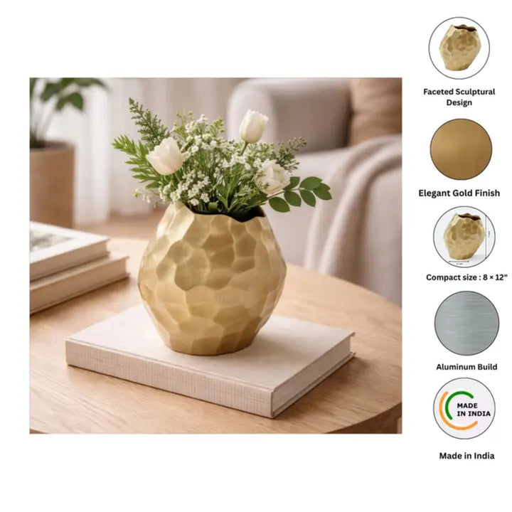 Faceted Gold Aluminum Vase | Modern Sculptural Décor