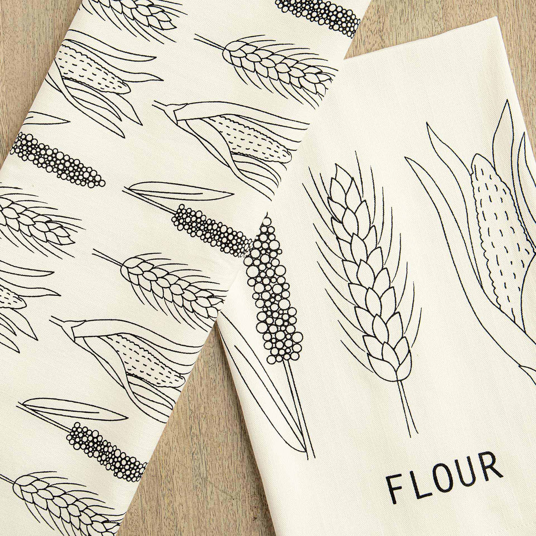 Flour Dish Towel Printed / White & Black - Cotton / Set Of 2 Pcs / 28 X 20.5 Inches (L X W) / Moq - 10 Sets