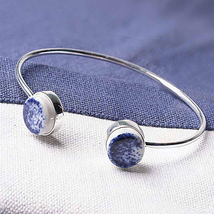 Oceanic Ceramic Bangle / Silve & Blue - Brass / 2.25 X 2.5 Inches (L X W) / Moq - 4 Pcs