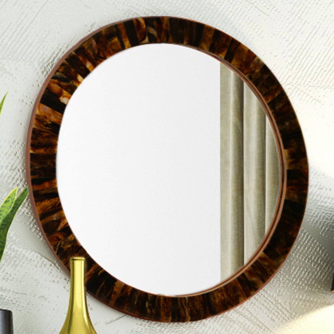 Round Brown Mirror Frame