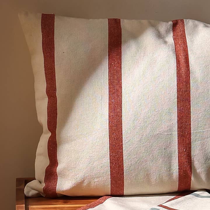 100% COTTON WOVEN STRIPE PILLOW.  16"X24