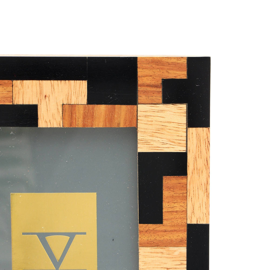 Black Resin with Sheesham & Mango Wood Tetris Inlaid Pattern - 4"x 6"