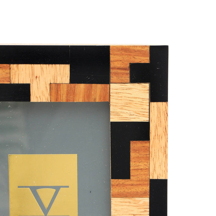 Black Resin with Sheesham & Mango Wood Tetris Inlaid Pattern - 4"x 6"
