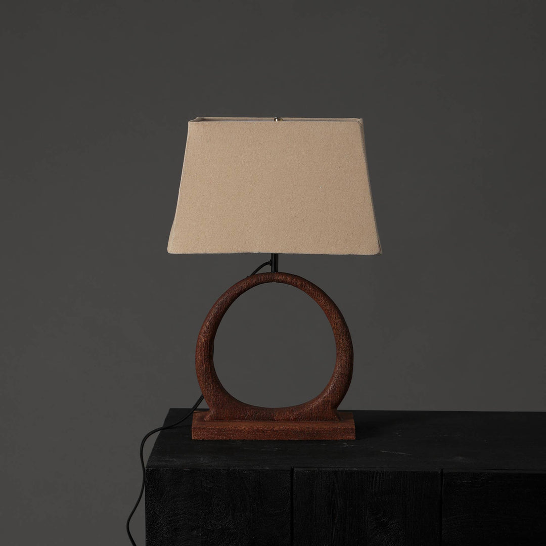 Handmade Artisanal Table Lamp with Wooden Base - 15"x 10" x 21"