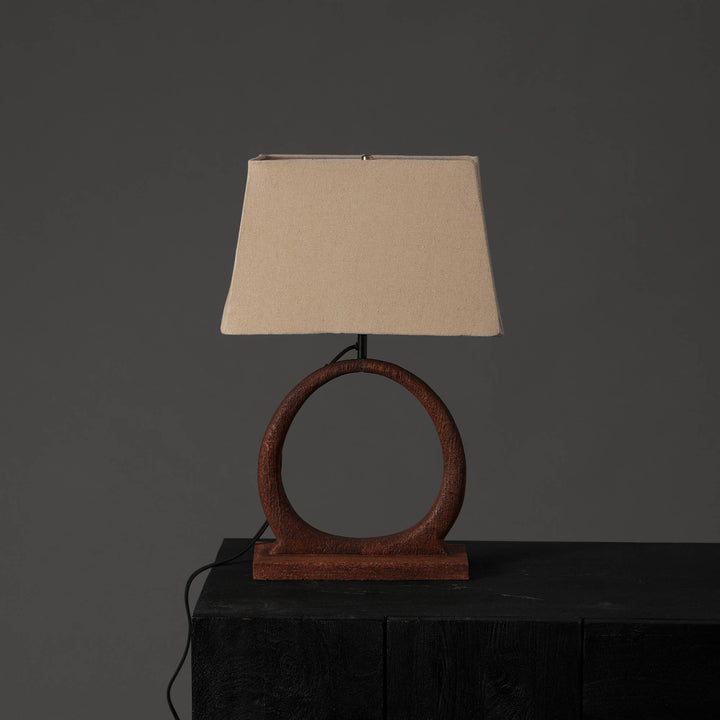 Handmade Artisanal Table Lamp with Wooden Base - 15"x 10" x 21"
