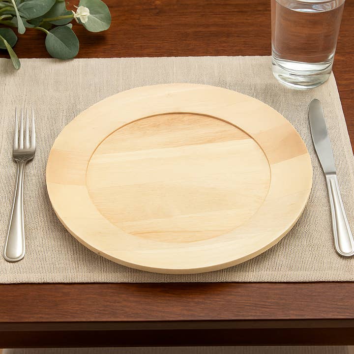 Handcrafted 13" Wood Charger Plate| Wooden Dinning Placemat|Artisan Wood Tableware-Beige