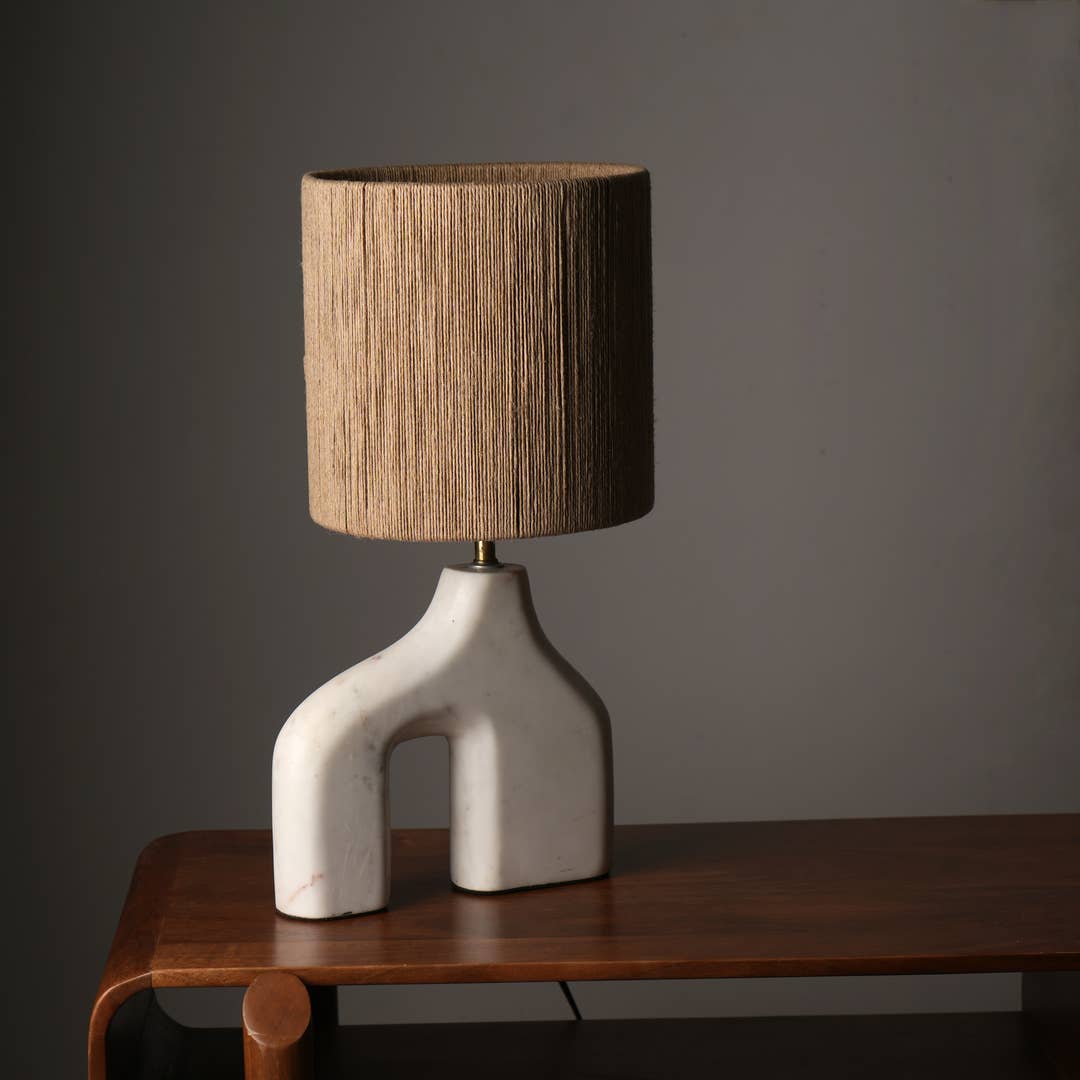 Finto Pony Table Lamp - Brown MDF Shade & White Resin Base |