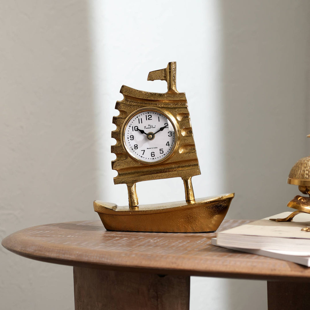 Decorative Boat Shape Table Clock with Gold Polished