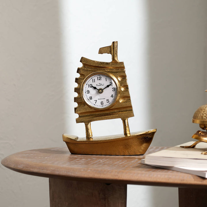 Decorative Boat Shape Table Clock with Gold Polished