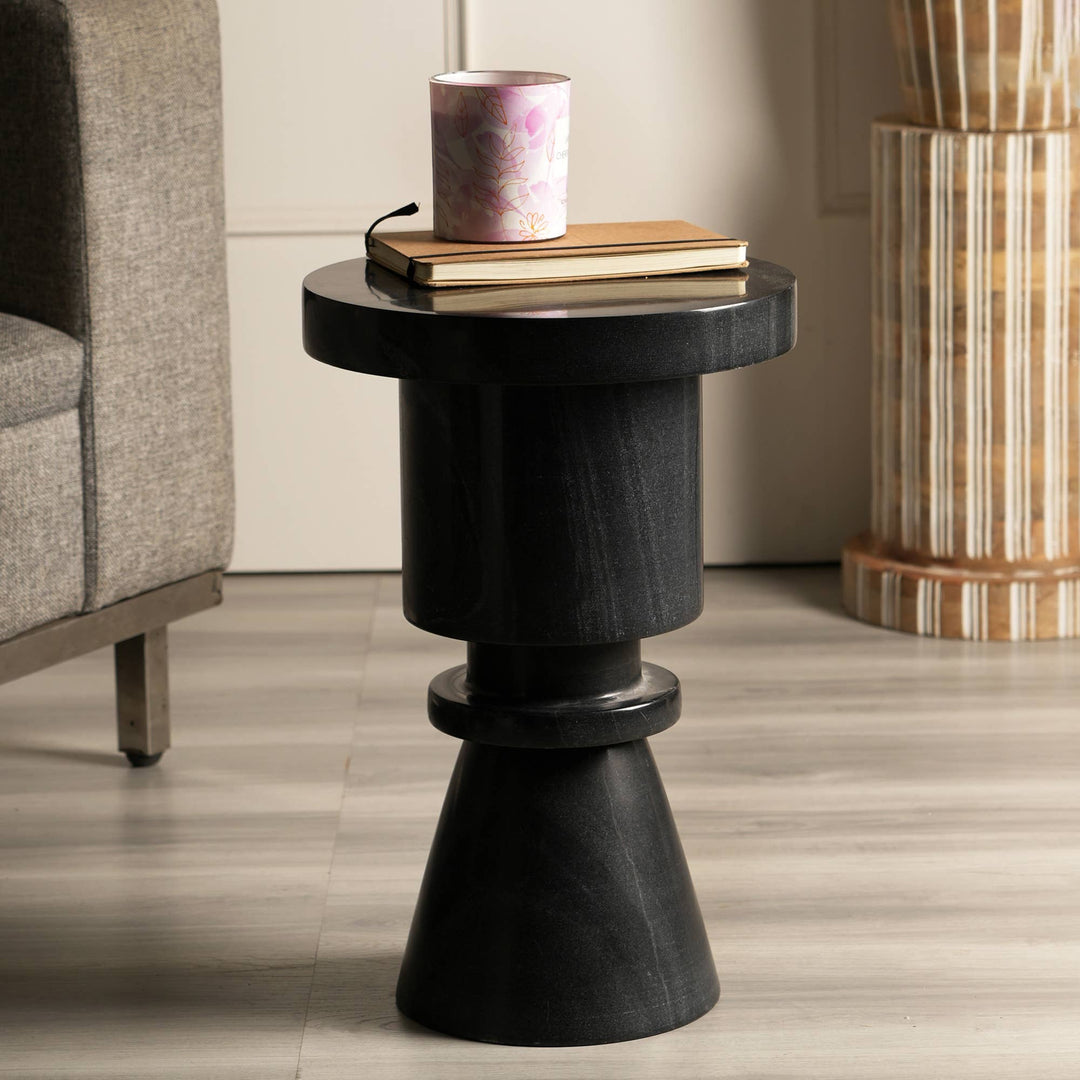 Round Black Marble Coffee Side Table