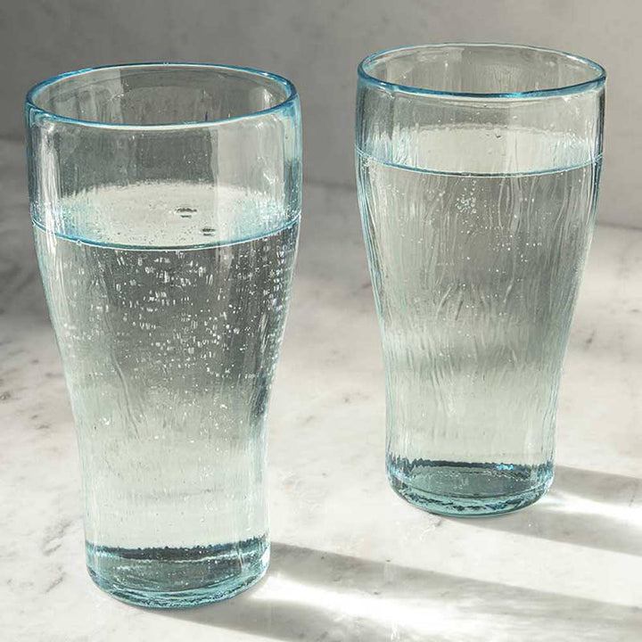 Glass Tumbler Set of 2| Mouth Blown Light Blue Drinkware