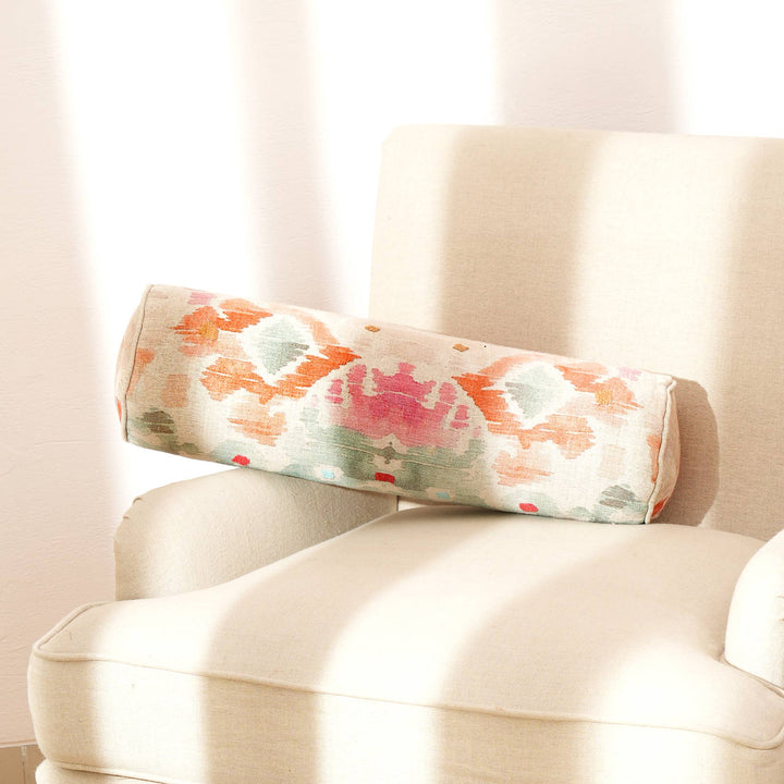 Decorative Cotton Printed & Embroidered Bolster Pillow- 27" X 7"