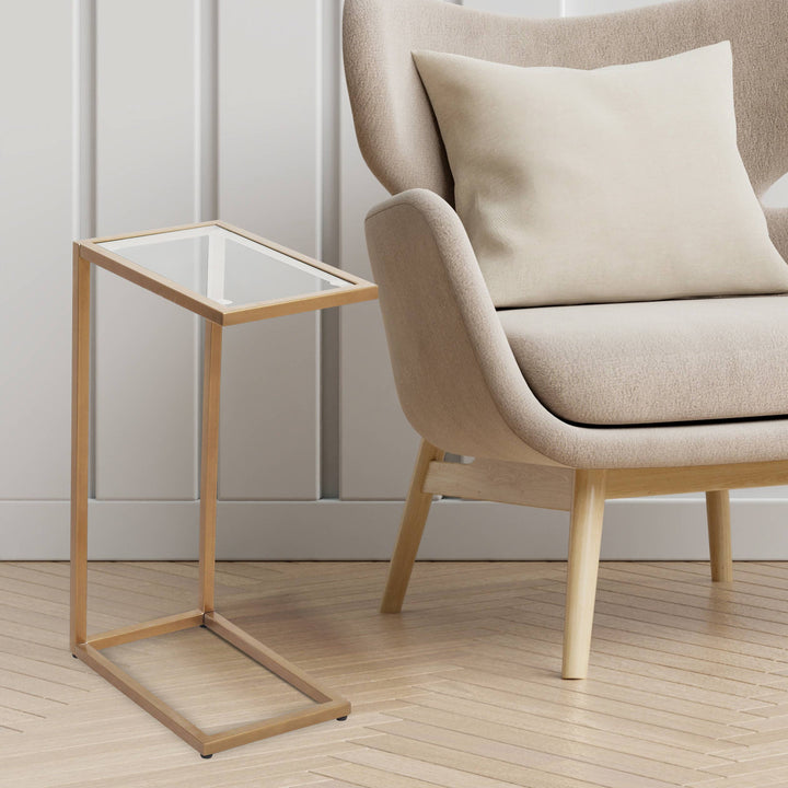 Sidetable With Glass Top And Stainsteel Metal Base