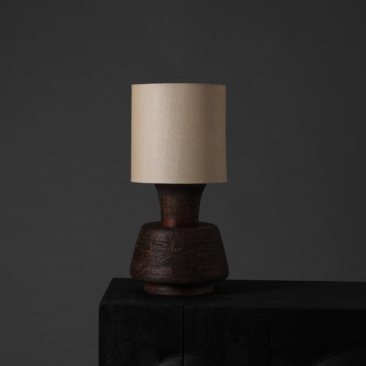 Handmade Artisanal Table Lamp with Solid Wood Base – 13" x 13" x 26.5"