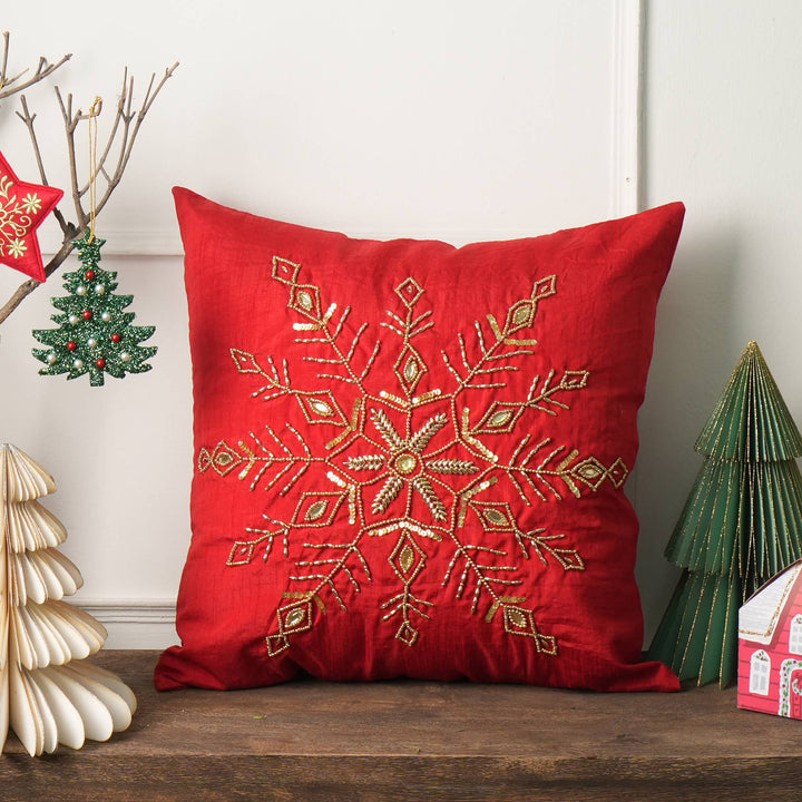 Golden Snowflake Bead Work Cushion