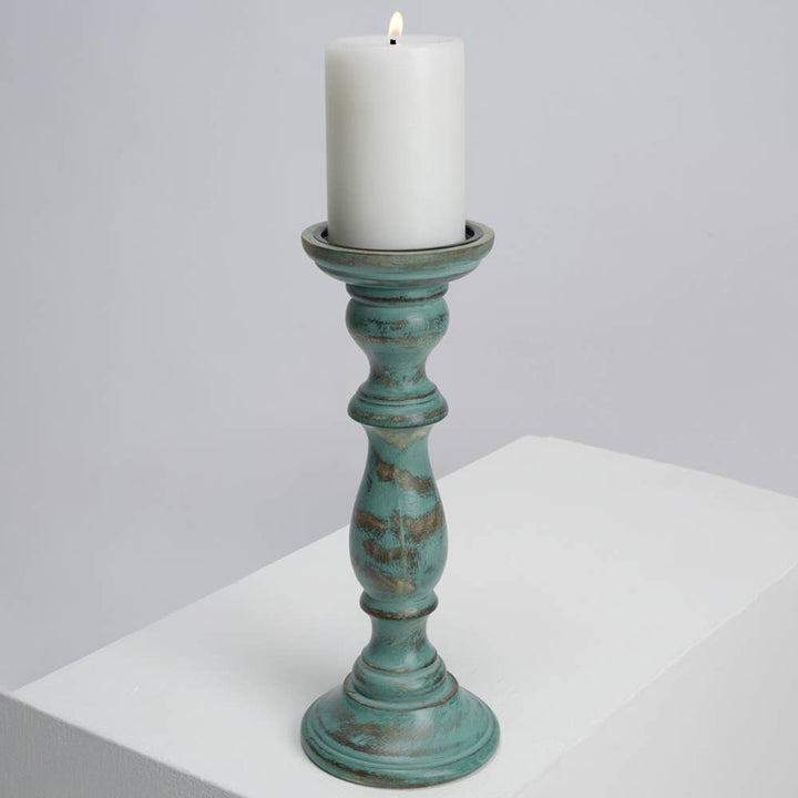 Candle Holder - Natural with Green Antique