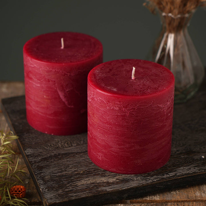 Rustic Pillar Candle Set Of 2 Pcs