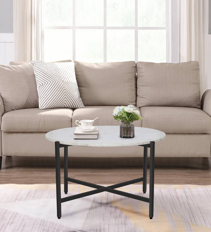 White Marble Coffee Table with Grey Metal Frame