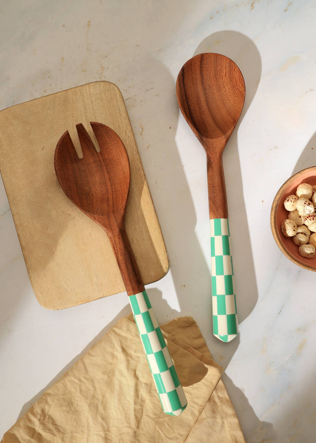 Resin Salad Server Set 12" | Mango Wood | Checkered Set
