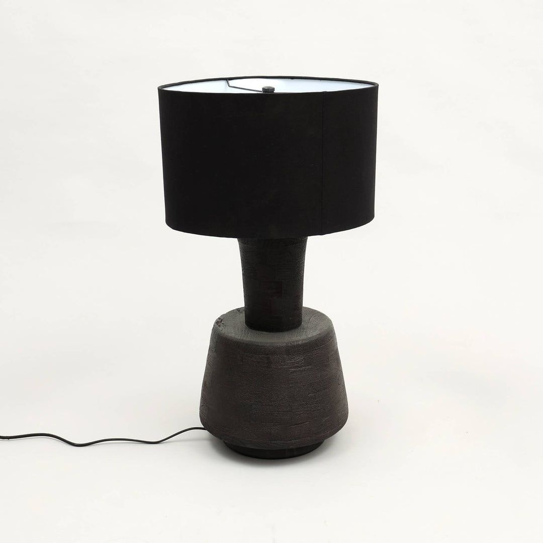 Handcrafted Wood Table Lamp with Black Fabric Shade – 16.5" x 16.5" x 29"