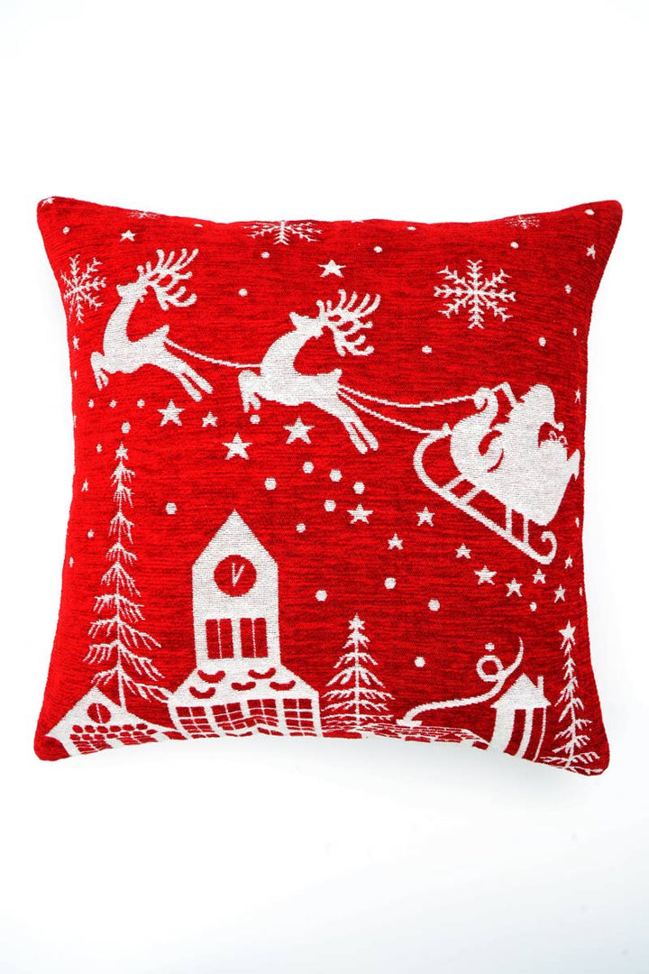 Jacquard Woven Cushion with Filler 24"x 24" Santa Sleigh