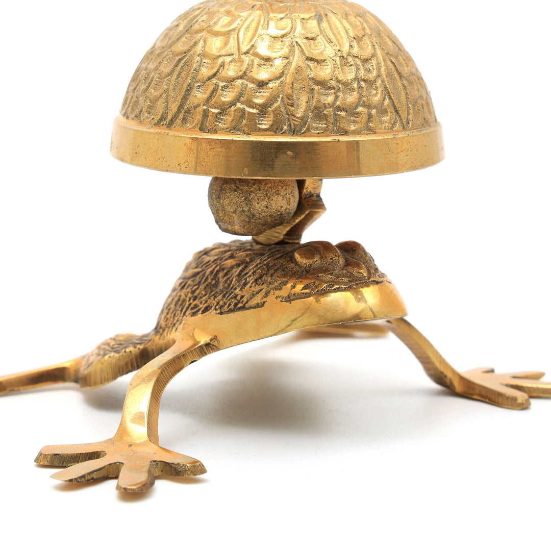 Decorative Gold-Plated Brass Finish Desk Bell in Frog Design - 6" Dia