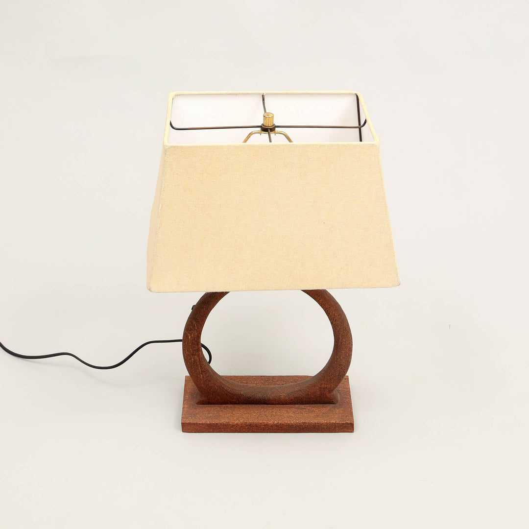 Handmade Artisanal Table Lamp with Wooden Base - 15"x 10" x 21"