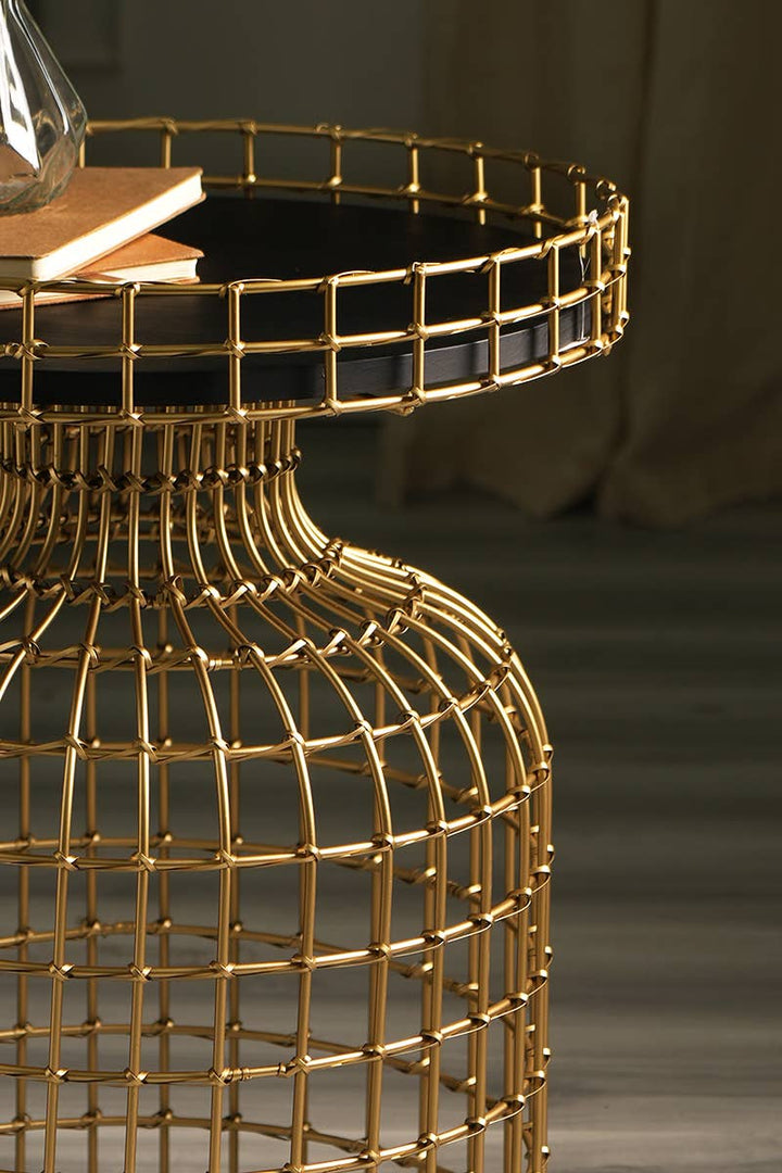 Golden Round Bird Cage Design Glossy Side Table